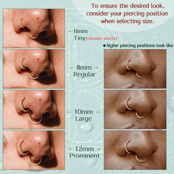 Clear CZ Nose Rings Hoop - 316L Surgical Steel Body Piercing Hoop Clicker 20G/18 - Picture 4 of 6